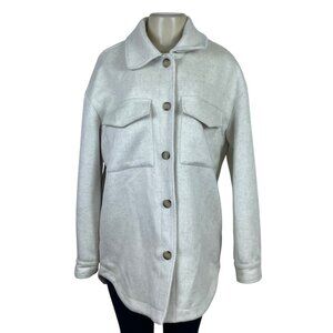 Line and Dot Light Beige Button-Up Coat With Chest Pockets & Collared Neck  Sz M